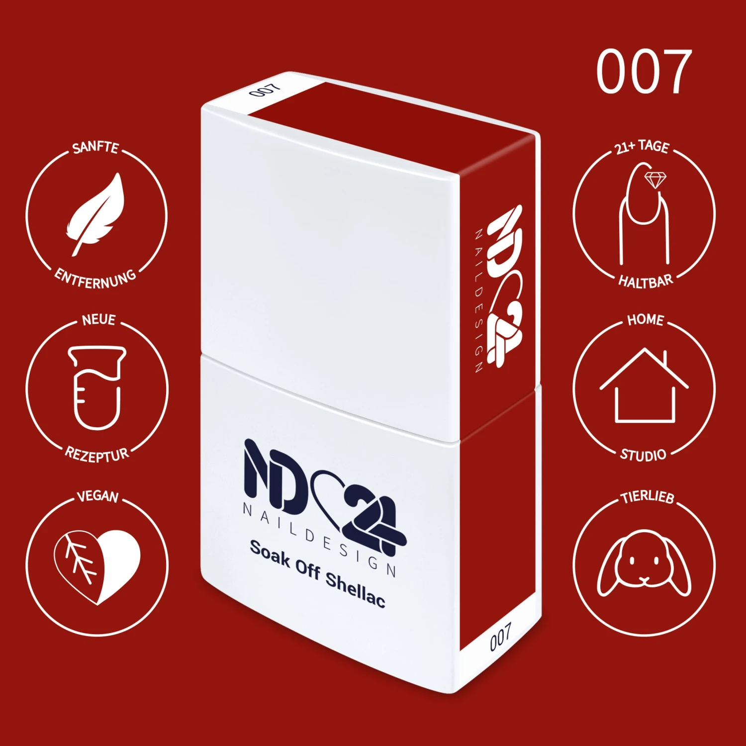 007 Soak Off Shellac Sexy Scarlet 3 007 Soak Off Shellac Sexy Scarlet – Bild 2